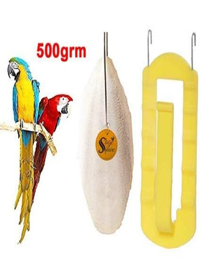 سايج سكوير سيج سكوير مصدر طبيعي للكالسيوم، عظم الحبار، مكعب معدني طبيعي، كالسيوم، للطيور والببغاء (500 غرام مع حامل) - Image 2